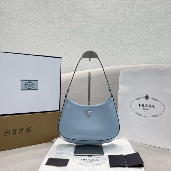 Prada Cleo Brushed Shoulder Bag Blue For Women, Women's Bags 9in/23cm