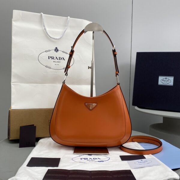 Prada Cleo Brushed Shoulder Bag Orange For Women, Women's Bags 11.8in/30cm