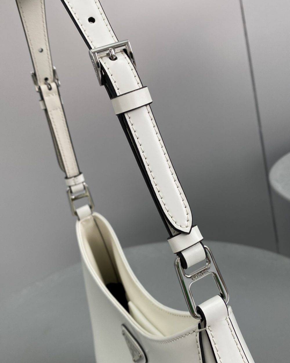 Prada Cleo Brushed Shoulder Bag White For Women, Women's Bags 11.8in/30cm 1BC156_ZO6_F0PG7_V_HOO