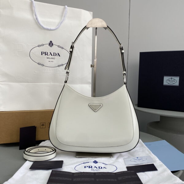 Prada Cleo Brushed Shoulder Bag White For Women, Women's Bags 11.8in/30cm 1BC156_ZO6_F0PG7_V_HOO
