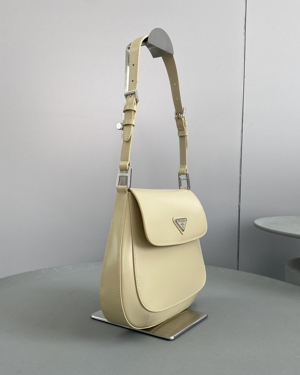 Prada Cleo Brushed Shoulder Bag With Flap Beige For Women, Women's Bags 9in/23cm