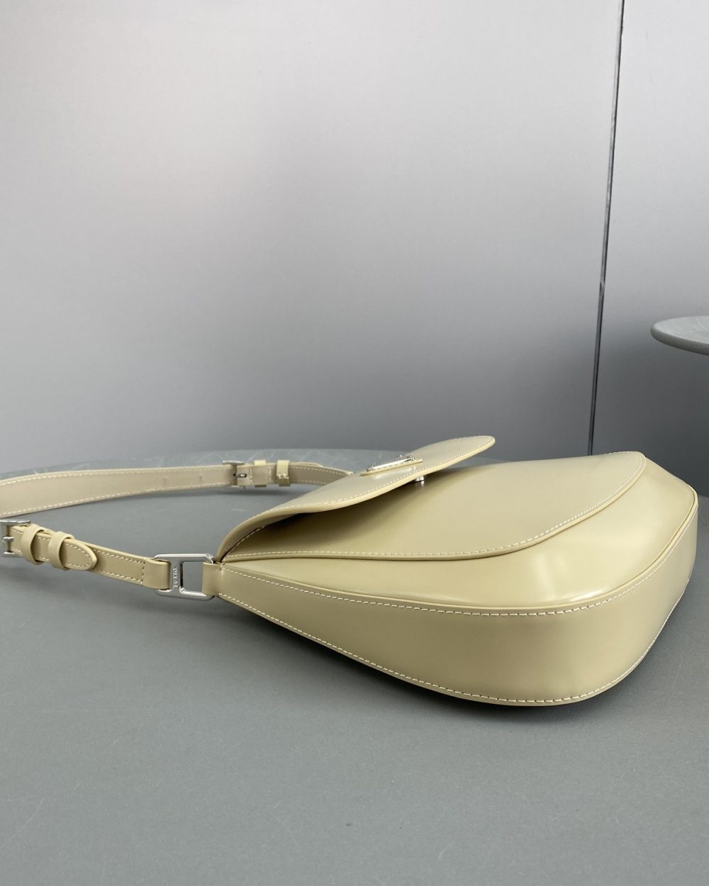 Prada Cleo Brushed Shoulder Bag With Flap Beige For Women, Women's Bags 9in/23cm