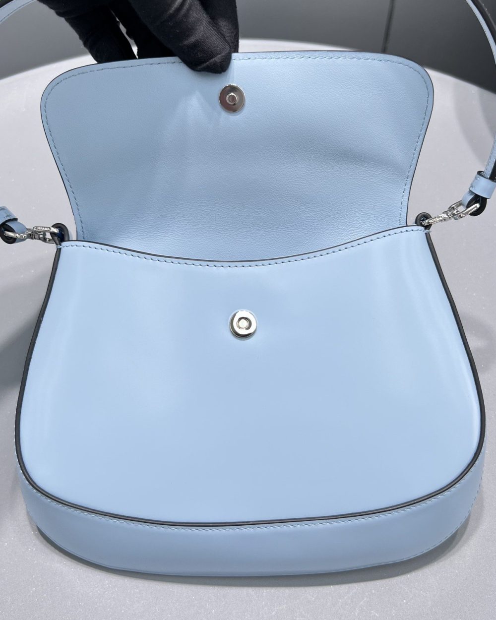 Prada Cleo Brushed Shoulder Bag With Flap Light Blue For Women, Women's Bags 8.6in/22cm 1BD311_ZO6_F02TG_V_OOO