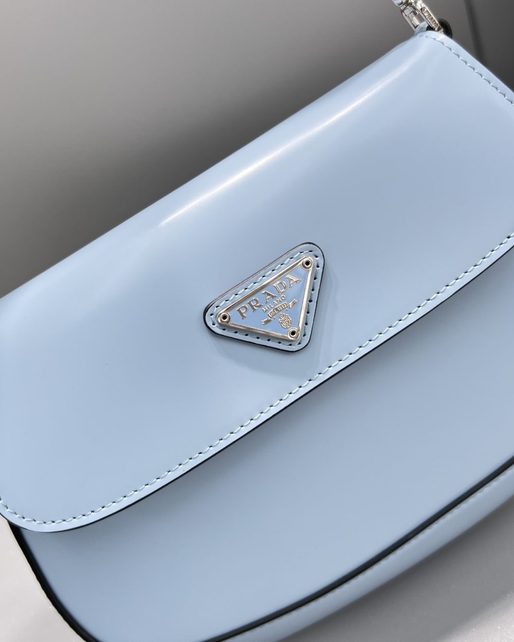 Prada Cleo Brushed Shoulder Bag With Flap Light Blue For Women, Women's Bags 8.6in/22cm 1BD311_ZO6_F02TG_V_OOO