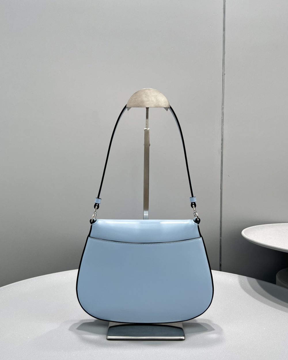 Prada Cleo Brushed Shoulder Bag With Flap Light Blue For Women, Women's Bags 8.6in/22cm 1BD311_ZO6_F02TG_V_OOO