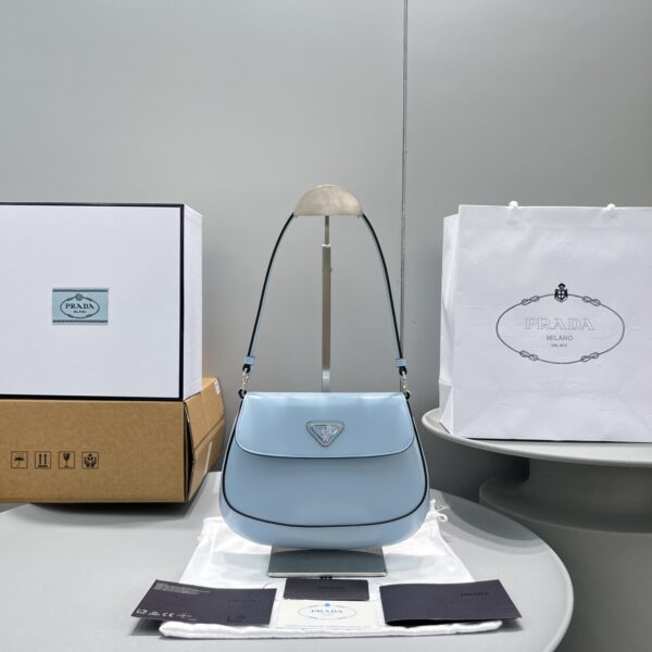 Prada Cleo Brushed Shoulder Bag With Flap Light Blue For Women, Women's Bags 8.6in/22cm 1BD311_ZO6_F02TG_V_OOO