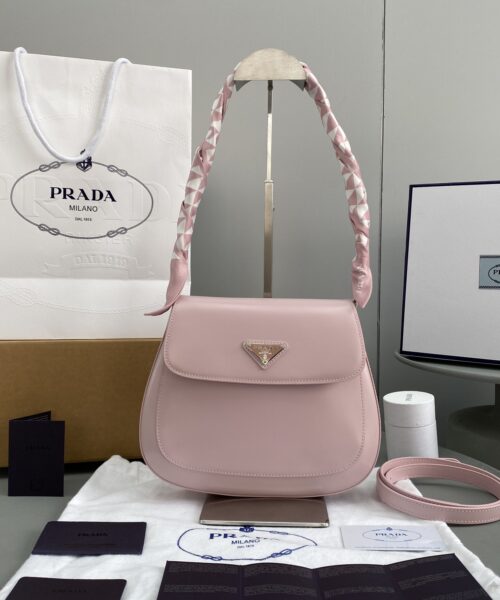 Prada Cleo Brushed Shoulder Bag With Flap Pink For Women, Women's Bags 9in/23cm