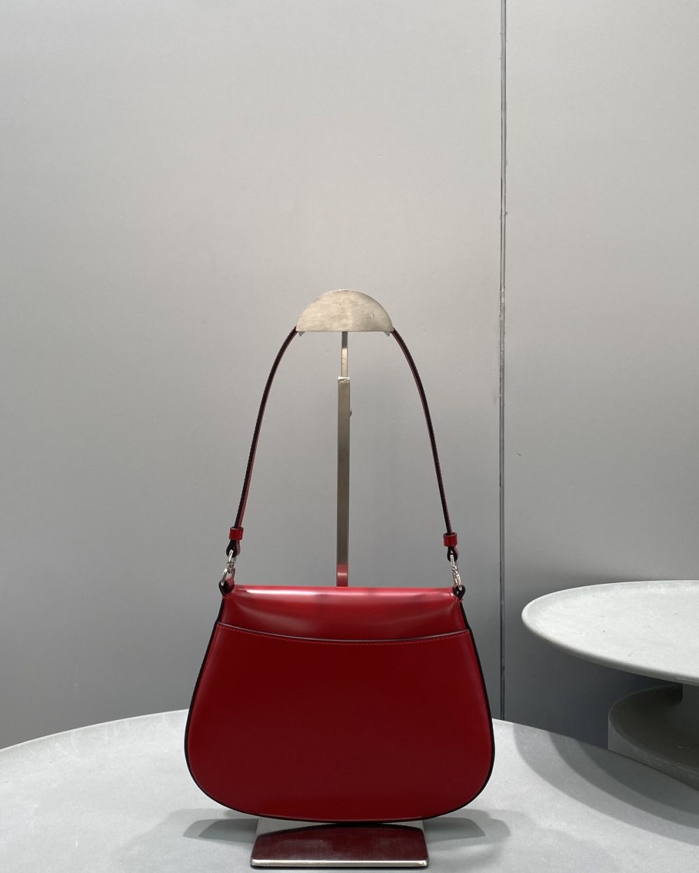 Prada Cleo Brushed Shoulder Bag With Flap Red For Women, Women's Bags 8.6in/22cm 1BD311_ZO6_F02SB_V_OOO