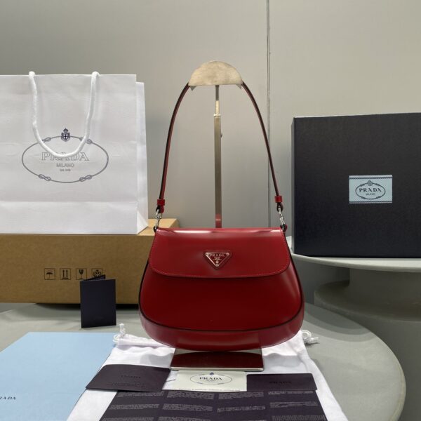 Prada Cleo Brushed Shoulder Bag With Flap Red For Women, Women's Bags 8.6in/22cm 1BD311_ZO6_F02SB_V_OOO
