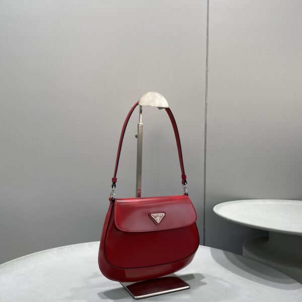 Prada Cleo Brushed Shoulder Bag With Flap Red For Women, Women's Bags 8.6in/22cm 1BD311_ZO6_F02SB_V_OOO