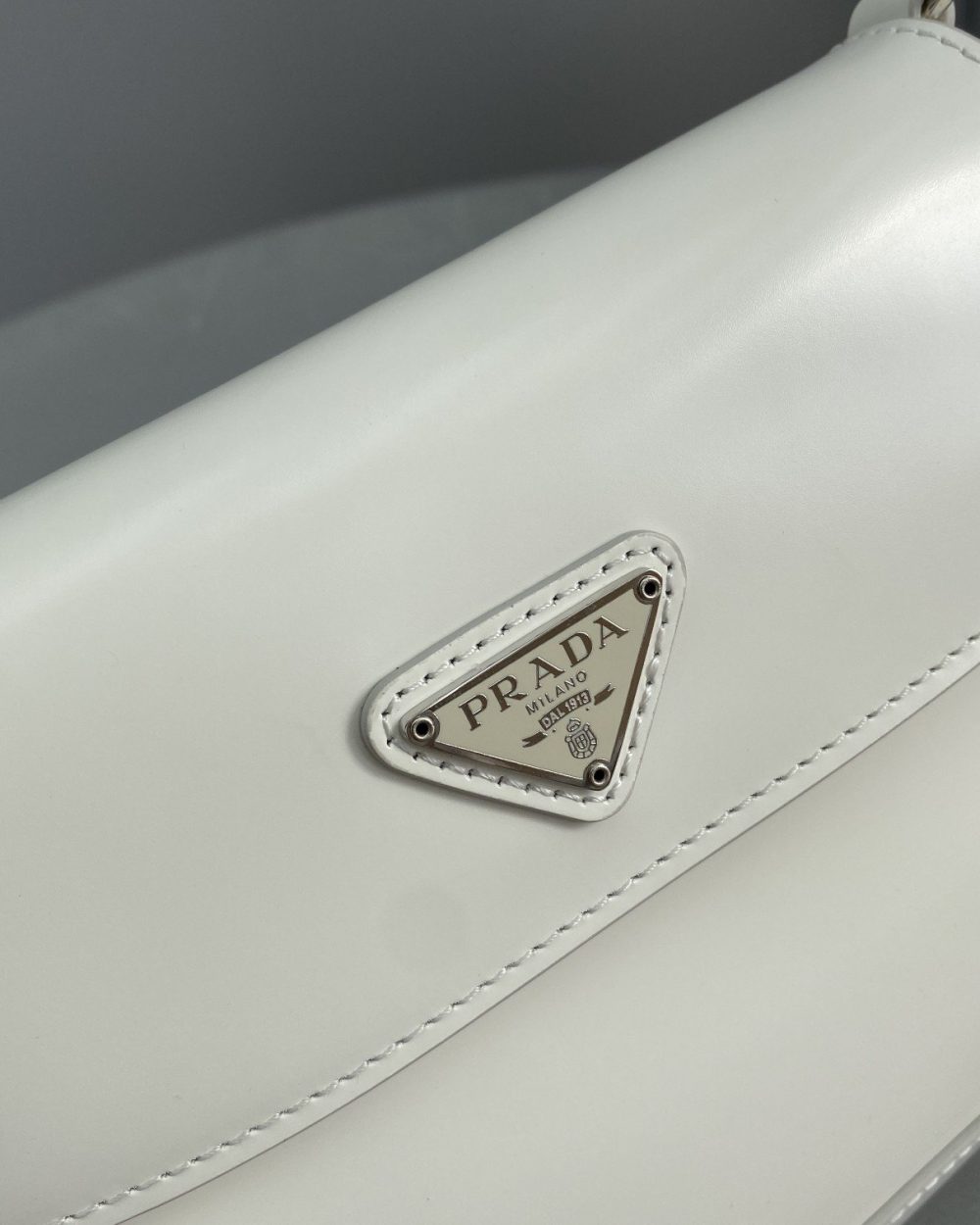 Prada Cleo Brushed Shoulder Bag With Flap White For Women, Women's Bags 8.6in/22cm 1BD311_ZO6_F0009_V_OOO