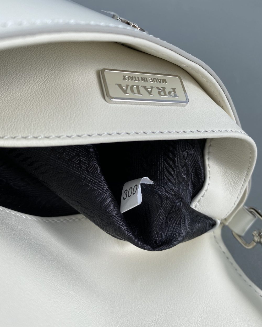 Prada Cleo Brushed Shoulder Bag With Flap White For Women, Women's Bags 8.6in/22cm 1BD311_ZO6_F0009_V_OOO