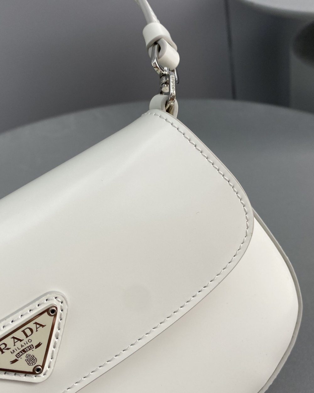 Prada Cleo Brushed Shoulder Bag With Flap White For Women, Women's Bags 8.6in/22cm 1BD311_ZO6_F0009_V_OOO