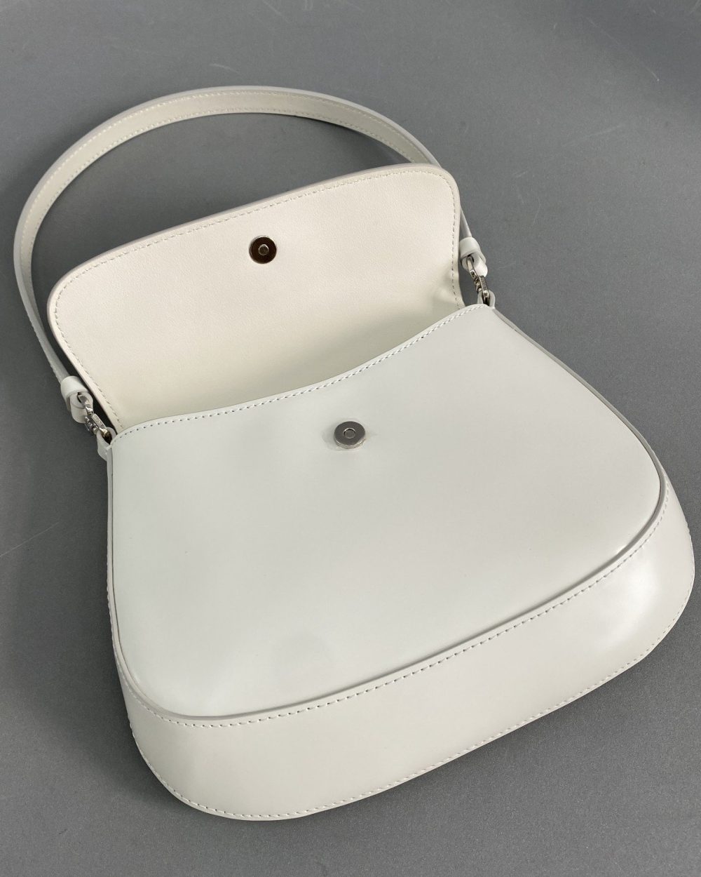 Prada Cleo Brushed Shoulder Bag With Flap White For Women, Women's Bags 8.6in/22cm 1BD311_ZO6_F0009_V_OOO