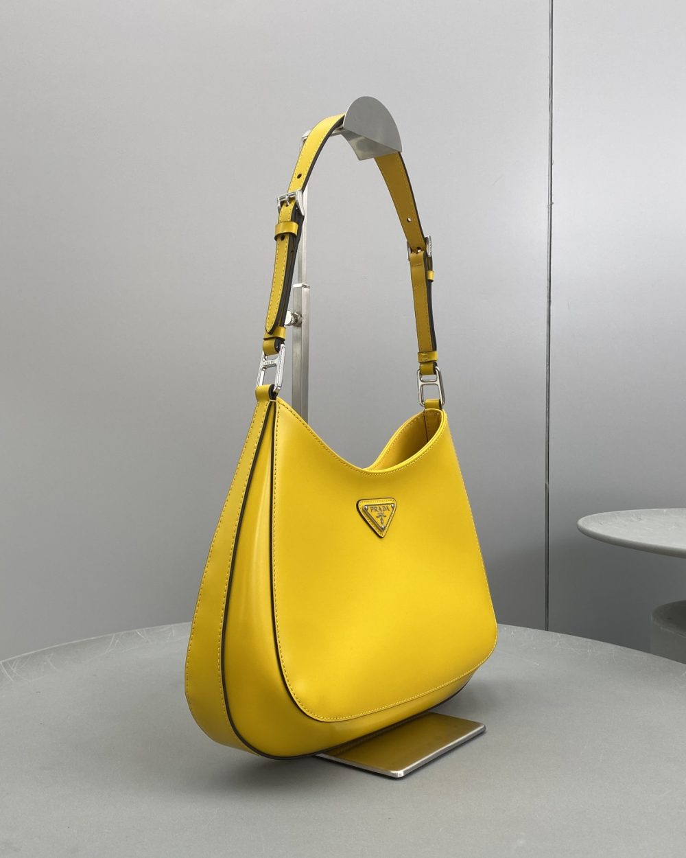 Prada Cleo Brushed Shoulder Bag Yellow For Women, Women's Bags 11.8in/30cm