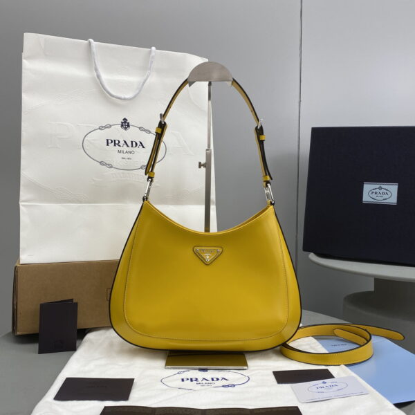 Prada Cleo Brushed Shoulder Bag Yellow For Women, Women's Bags 11.8in/30cm
