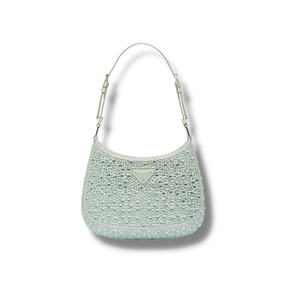 Prada Cleo Satin Bag With Crystals Aqua For Women 22cm/ 8.6 in - 1BC169_2AWL_F0934_V_HOO