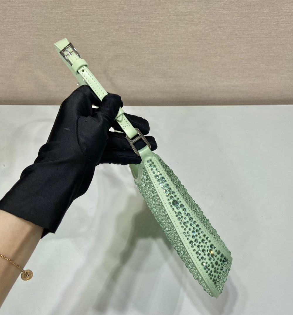 Prada Cleo Satin Bag With Crystals Beige For Women, Women's Bags 8.6in/22cm