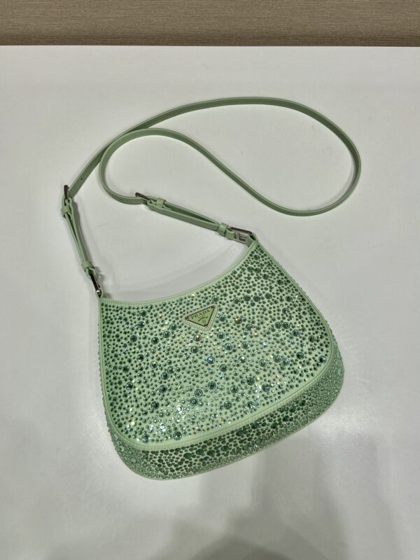 Prada Cleo Satin Bag With Crystals Beige For Women, Women's Bags 8.6in/22cm