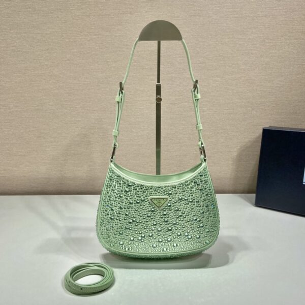Prada Cleo Satin Bag With Crystals Beige For Women, Women's Bags 8.6in/22cm