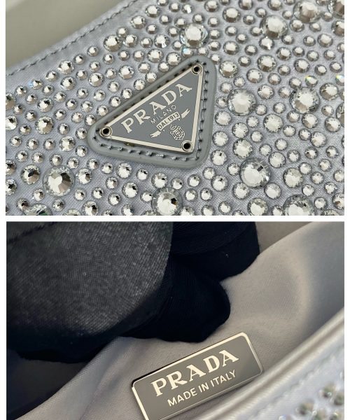 Prada Cleo Satin Bag With Crystals Silver For Women, Women's Bags 8.6in/22cm 1BC169_2AWL_F0934_V_HOO