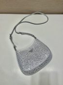 Prada Cleo Satin Bag With Crystals Silver For Women, Women's Bags 8.6in/22cm 1BC169_2AWL_F0934_V_HOO