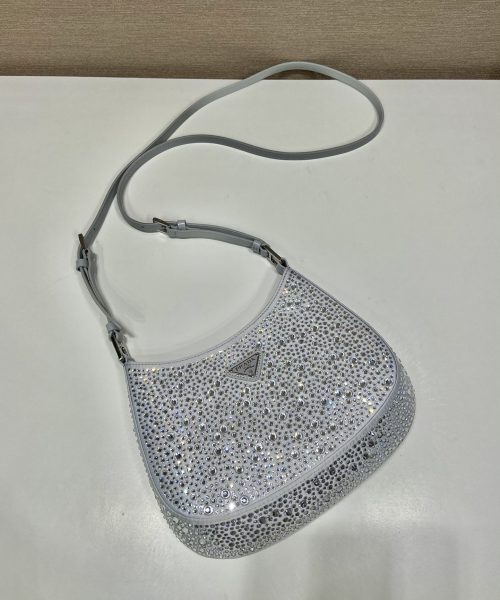 Prada Cleo Satin Bag With Crystals Silver For Women, Women's Bags 8.6in/22cm 1BC169_2AWL_F0934_V_HOO