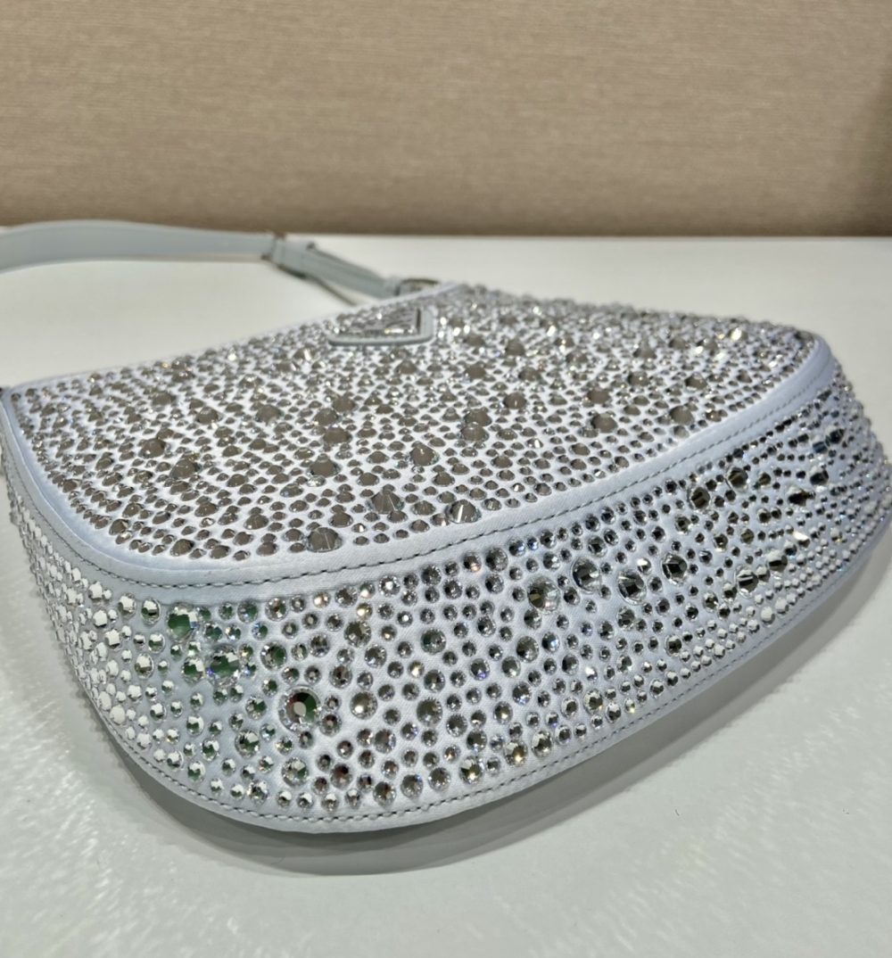 Prada Cleo Satin Bag With Crystals Silver For Women, Women's Bags 8.6in/22cm 1BC169_2AWL_F0934_V_HOO