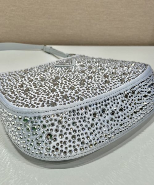 Prada Cleo Satin Bag With Crystals Silver For Women, Women's Bags 8.6in/22cm 1BC169_2AWL_F0934_V_HOO