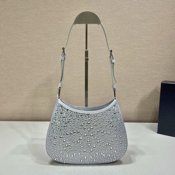 Prada Cleo Satin Bag With Crystals Silver For Women, Women's Bags 8.6in/22cm 1BC169_2AWL_F0934_V_HOO