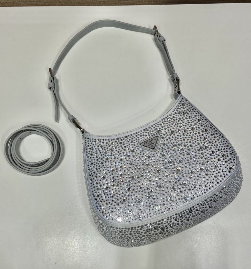 Prada Cleo Satin Bag With Crystals Silver For Women, Women's Bags 8.6in/22cm 1BC169_2AWL_F0934_V_HOO