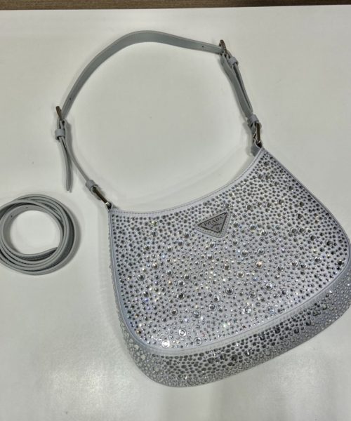 Prada Cleo Satin Bag With Crystals Silver For Women, Women's Bags 8.6in/22cm 1BC169_2AWL_F0934_V_HOO