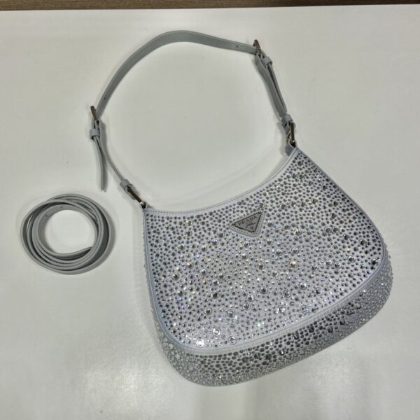 Prada Cleo Satin Bag With Crystals Silver For Women, Women's Bags 8.6in/22cm 1BC169_2AWL_F0934_V_HOO