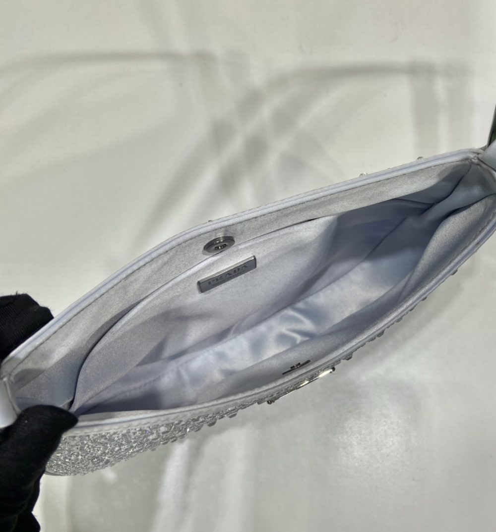 Prada Cleo Satin Bag With Crystals Silver For Women, Women's Bags 8.6in/22cm 1BC169_2AWL_F0934_V_HOO