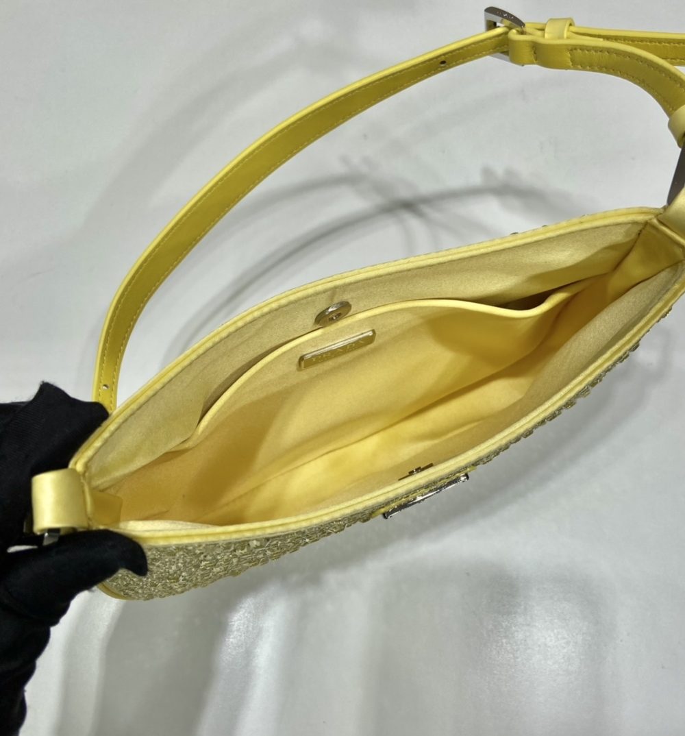 Prada Cleo Satin Bag With Crystals Yellow For Women, Women's Bags 8.6in/22cm 1BC169_2AWL_F068X_V_HOO