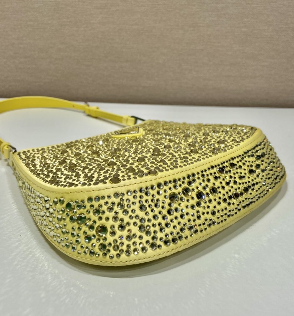 Prada Cleo Satin Bag With Crystals Yellow For Women, Women's Bags 8.6in/22cm 1BC169_2AWL_F068X_V_HOO