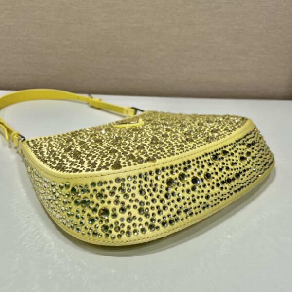 Prada Cleo Satin Bag With Crystals Yellow For Women, Women's Bags 8.6in/22cm 1BC169_2AWL_F068X_V_HOO