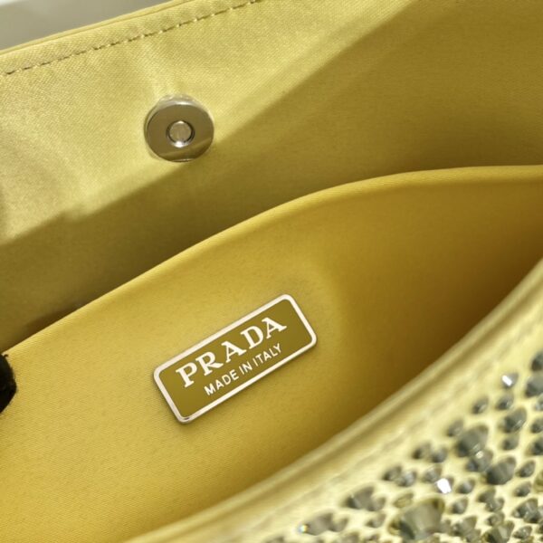 Prada Cleo Satin Bag With Crystals Yellow For Women, Women's Bags 8.6in/22cm 1BC169_2AWL_F068X_V_HOO