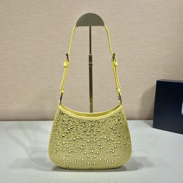 Prada Cleo Satin Bag With Crystals Yellow For Women, Women's Bags 8.6in/22cm 1BC169_2AWL_F068X_V_HOO