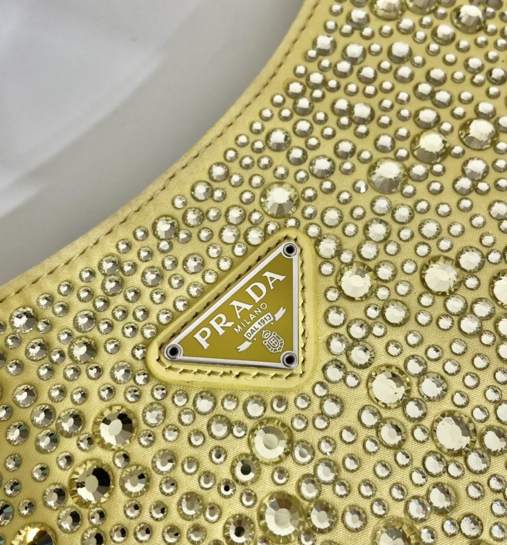 Prada Cleo Satin Bag With Crystals Yellow For Women, Women's Bags 8.6in/22cm 1BC169_2AWL_F068X_V_HOO