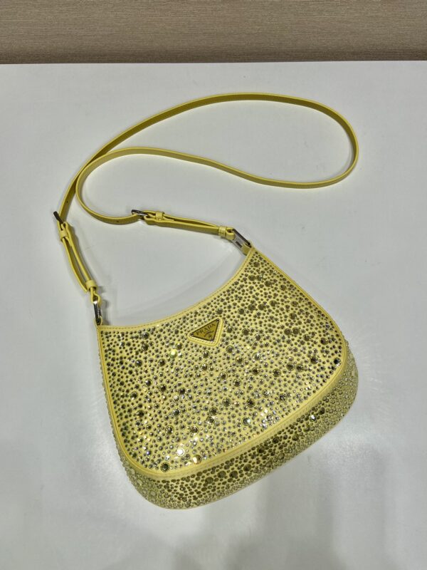 Prada Cleo Satin Bag With Crystals Yellow For Women, Women's Bags 8.6in/22cm 1BC169_2AWL_F068X_V_HOO