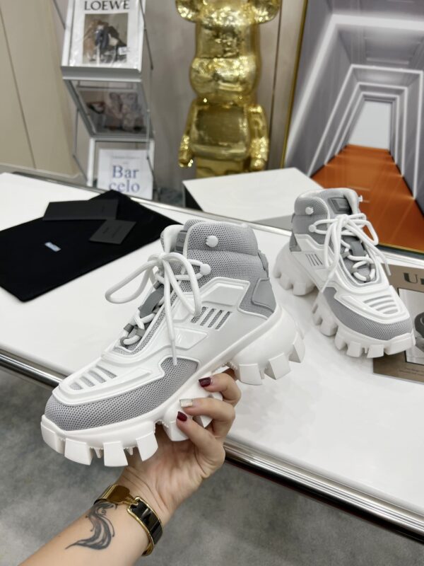 Prada Cloudbust Thunder High-Top Sneakers Grey/White For Women 1.9in/50mm PRD
