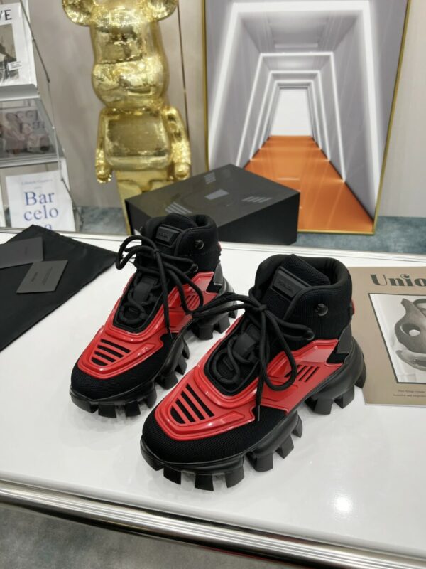 Prada Cloudbust Thunder High-Top Sneakers Red/Black For Women 1.9in/50mm PRD 