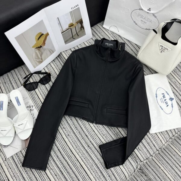 Prada Crop Scuba Jacket Black For Women