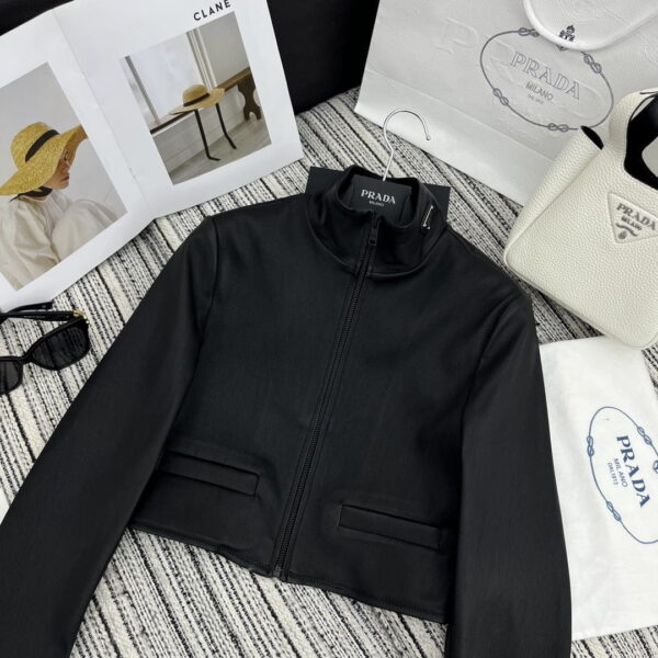 Prada Crop Scuba Jacket Black For Women
