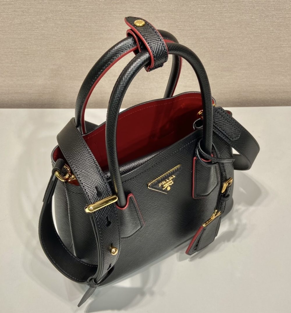 Prada Double Saffiano Mini Bag Black For Women, Women's Bags 9.8in/25cm 1BG443_2A4A_F0LJ4_V_XOO