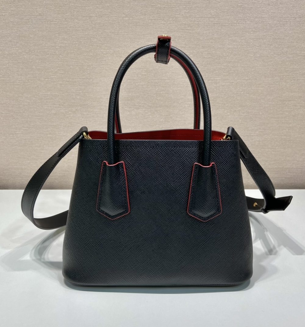 Prada Double Saffiano Mini Bag Black For Women, Women's Bags 9.8in/25cm 1BG443_2A4A_F0LJ4_V_XOO