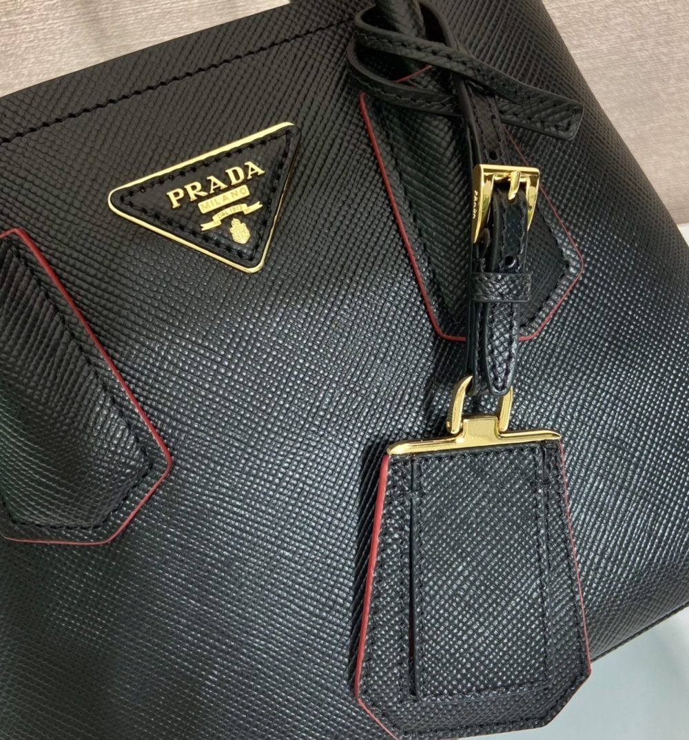 Prada Double Saffiano Mini Bag Black For Women, Women's Bags 9.8in/25cm 1BG443_2A4A_F0LJ4_V_XOO