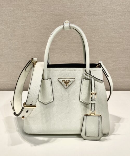 Prada Double Saffiano Mini Bag White For Women, Women's Bags 9.8in/25cm 1BG443_2A4A_F0G3Z_V_XOO