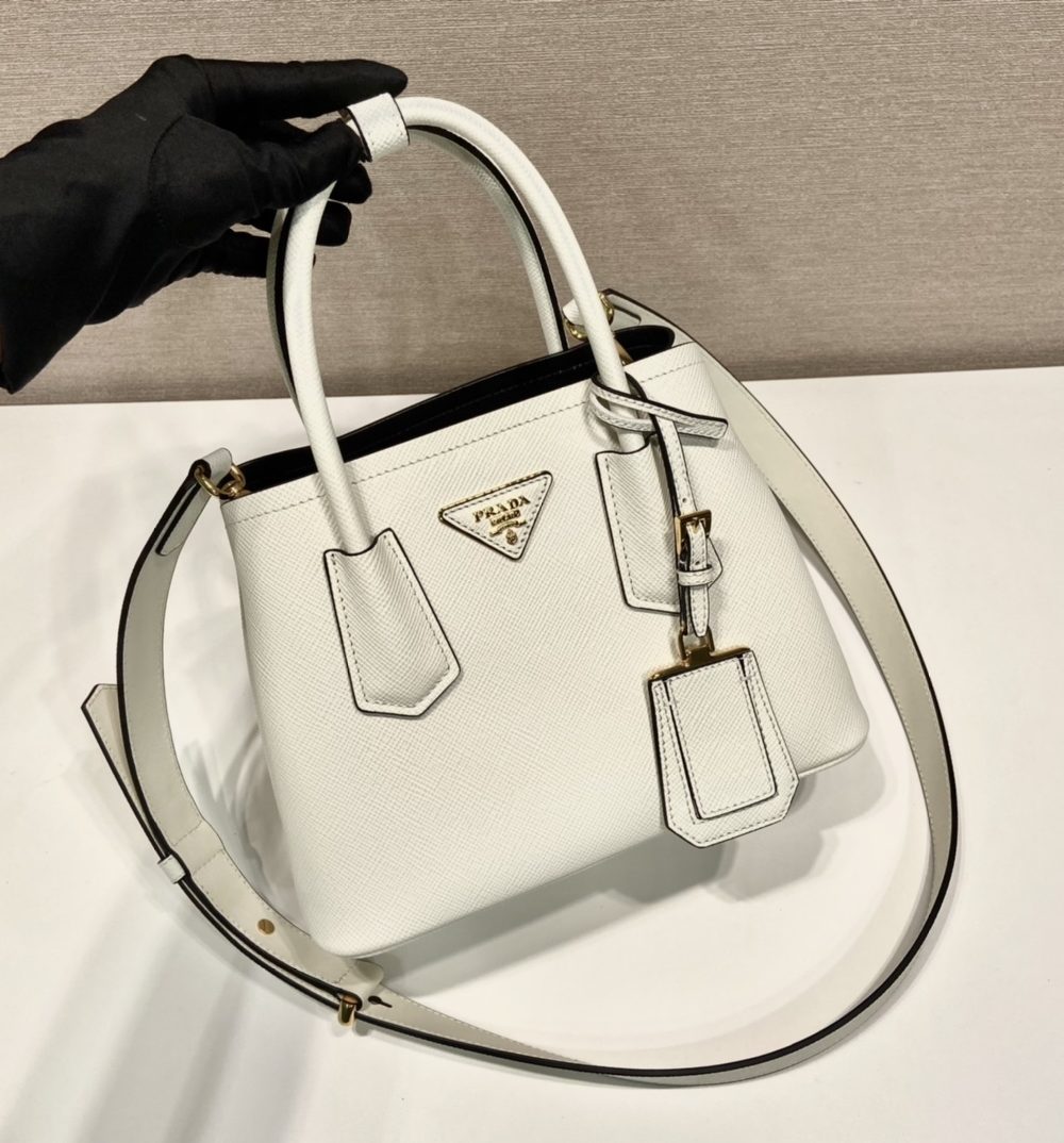 Prada Double Saffiano Mini Bag White For Women, Women's Bags 9.8in/25cm 1BG443_2A4A_F0G3Z_V_XOO